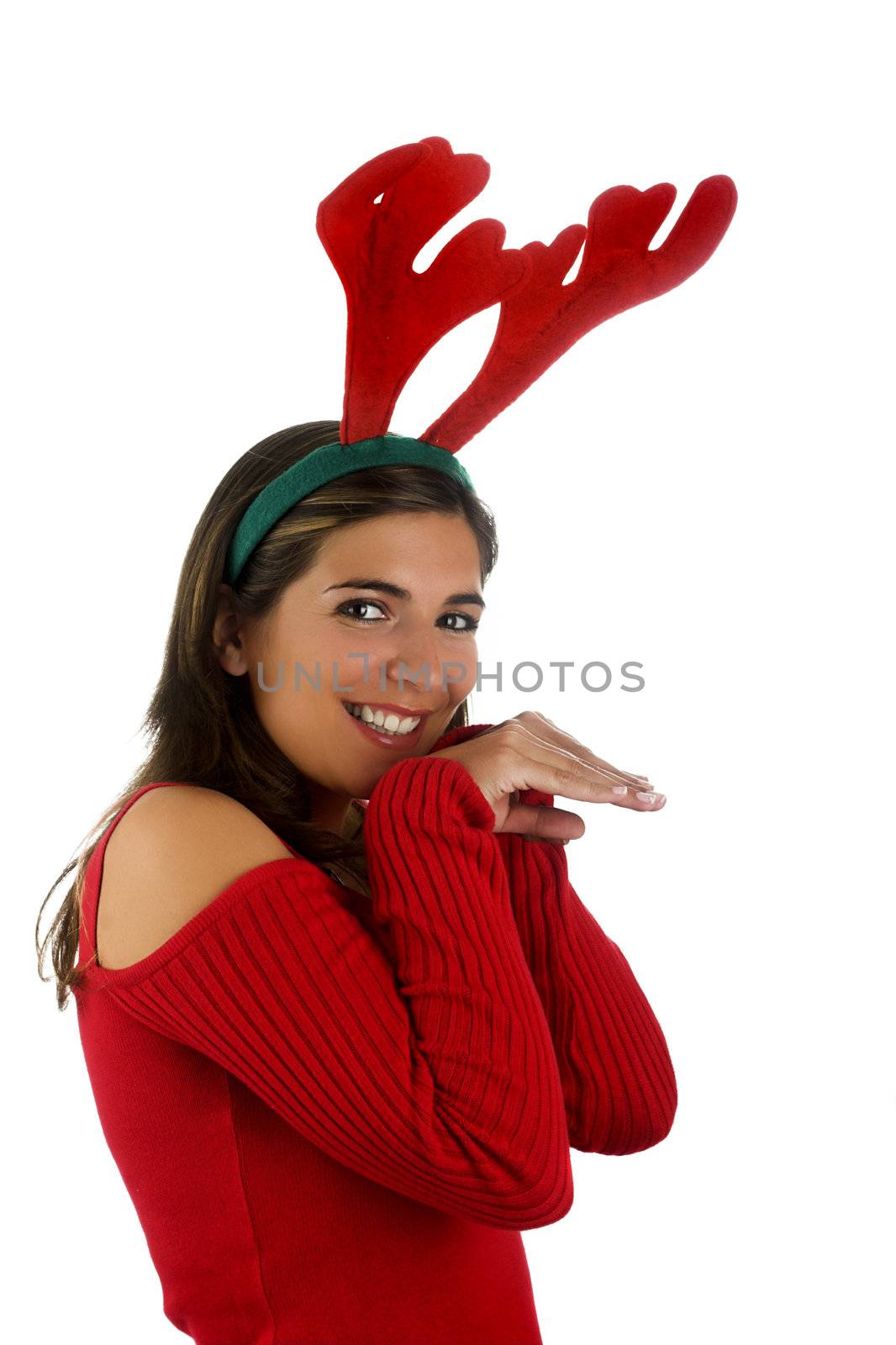 Beautiful woman with funny ears on the head