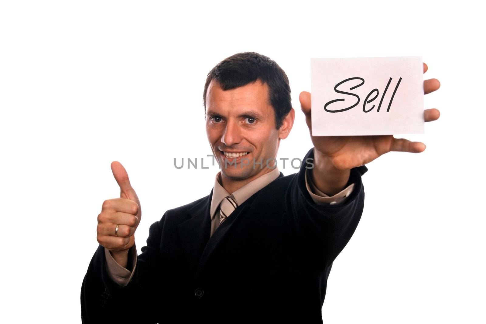 business man with chart over white background