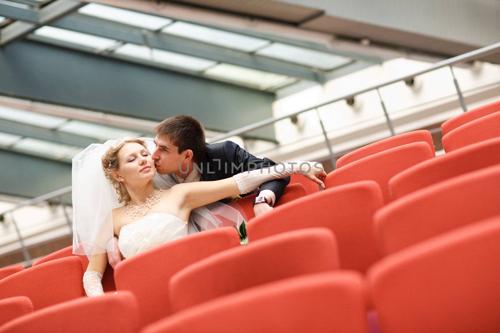bride and groom in the cinema