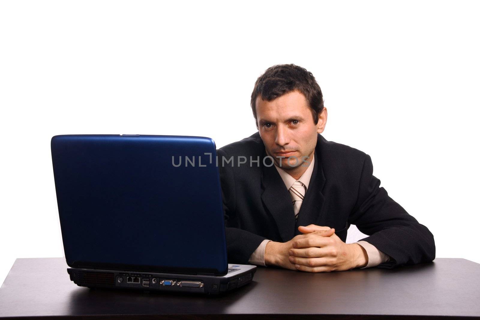 businessman with laptop over white background