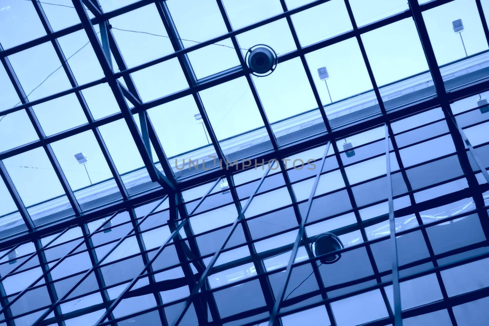 abstraction, metallic-glass design of the ceiling and wall of the modern urban office building