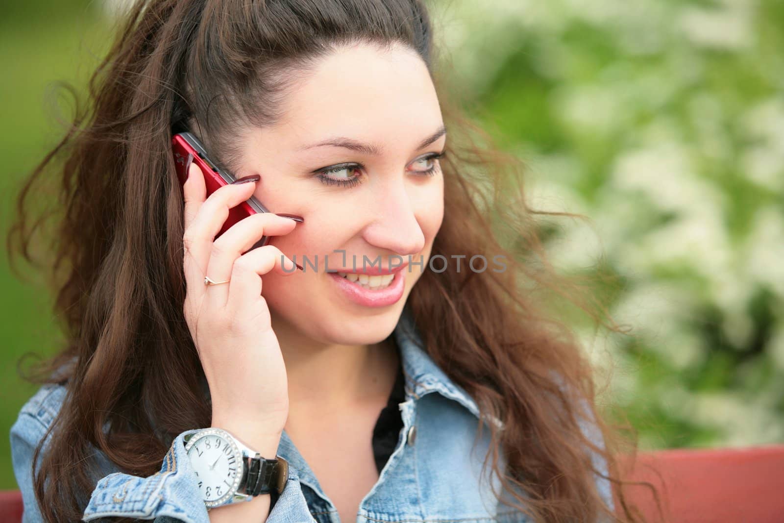 brunette speaks on telephone by Astroid