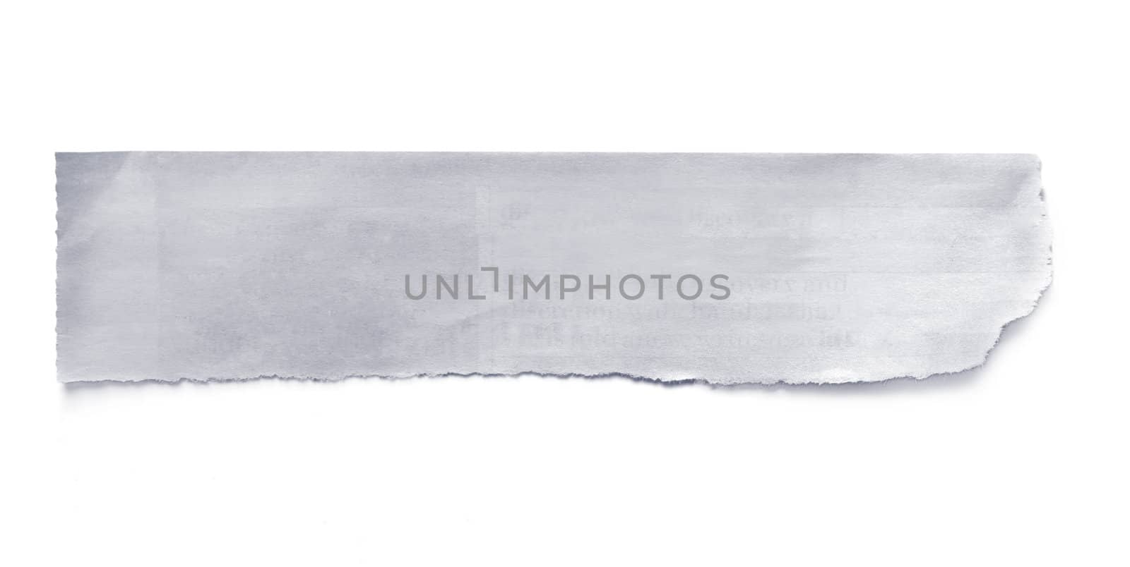 Torn newspaper banner, ready for your message.  Isolated on white with natural shadow.