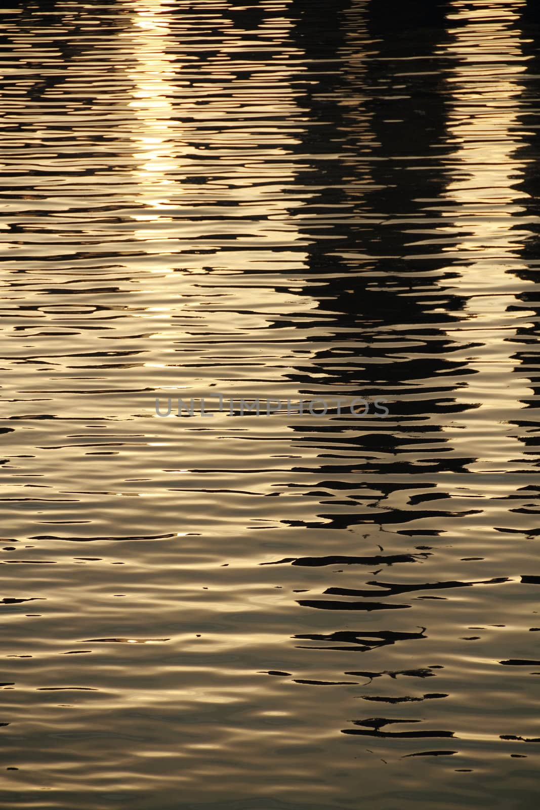 Ripples of water reflecting warm tomes of an evening.