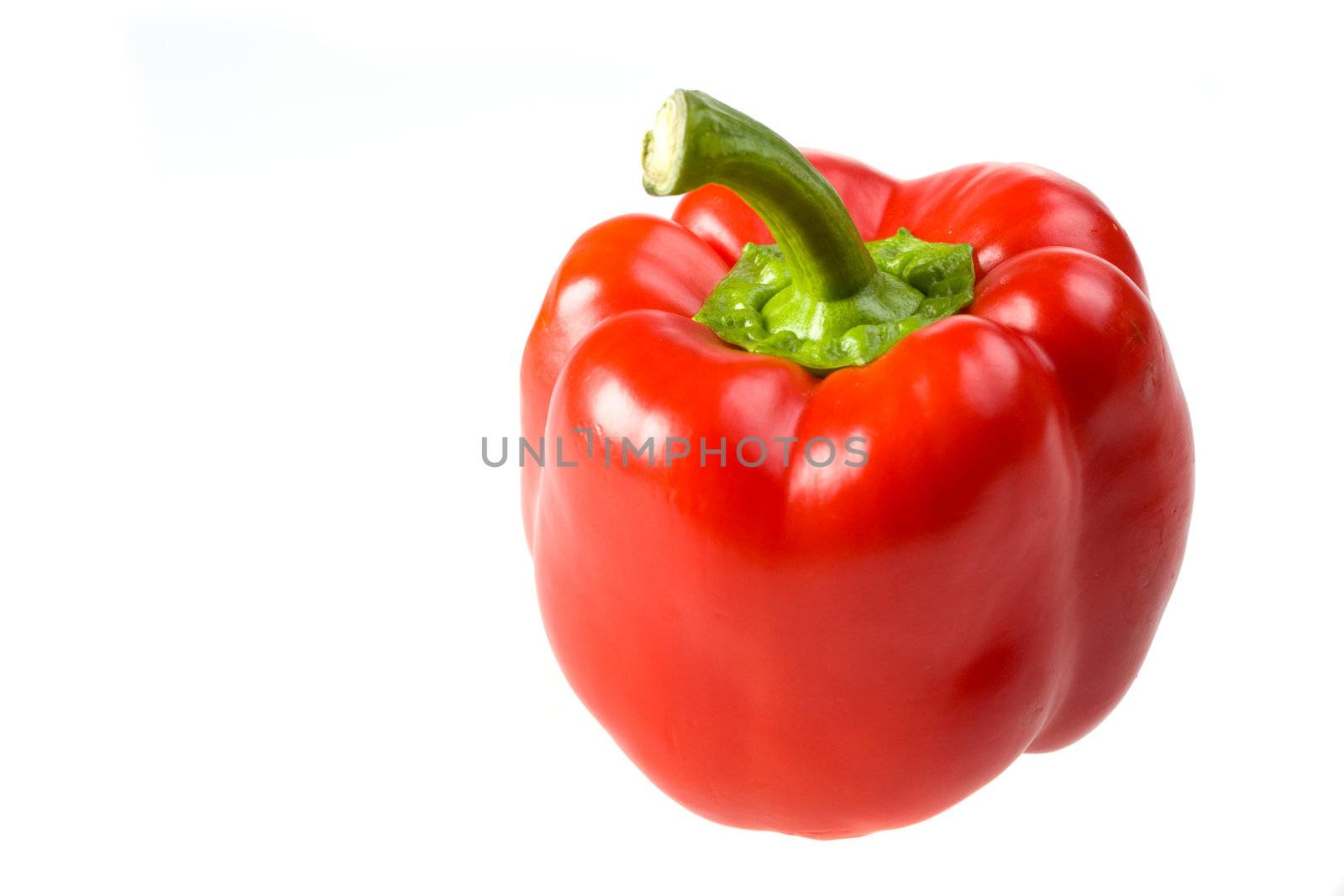 single red bell pepper isolated on white by bernjuer