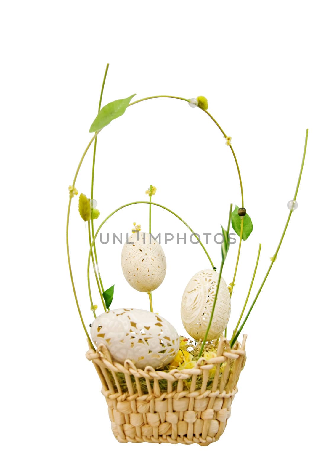 Wicker basket with decorative easter eggs by rozhenyuk