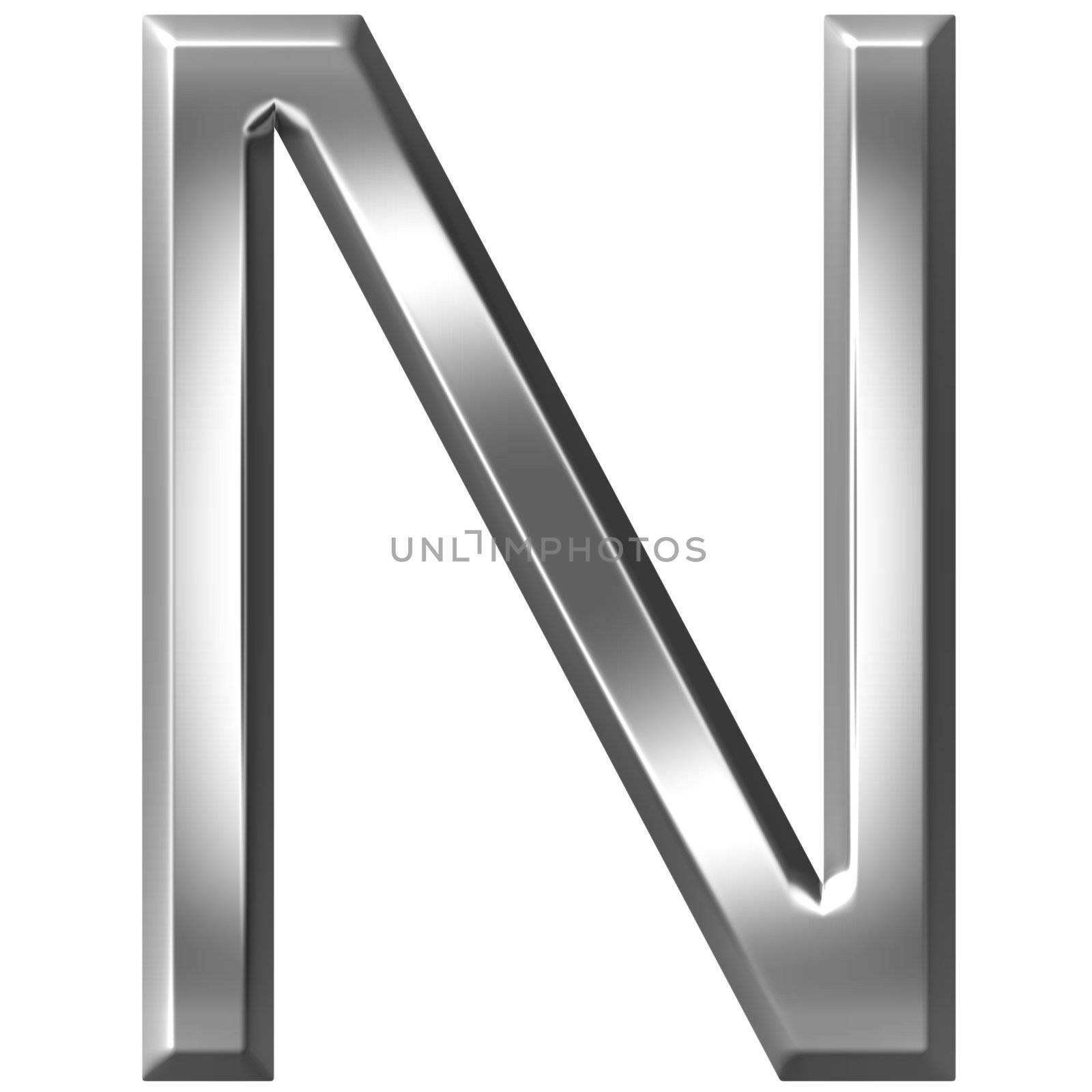 3d silver letter N isolated in white