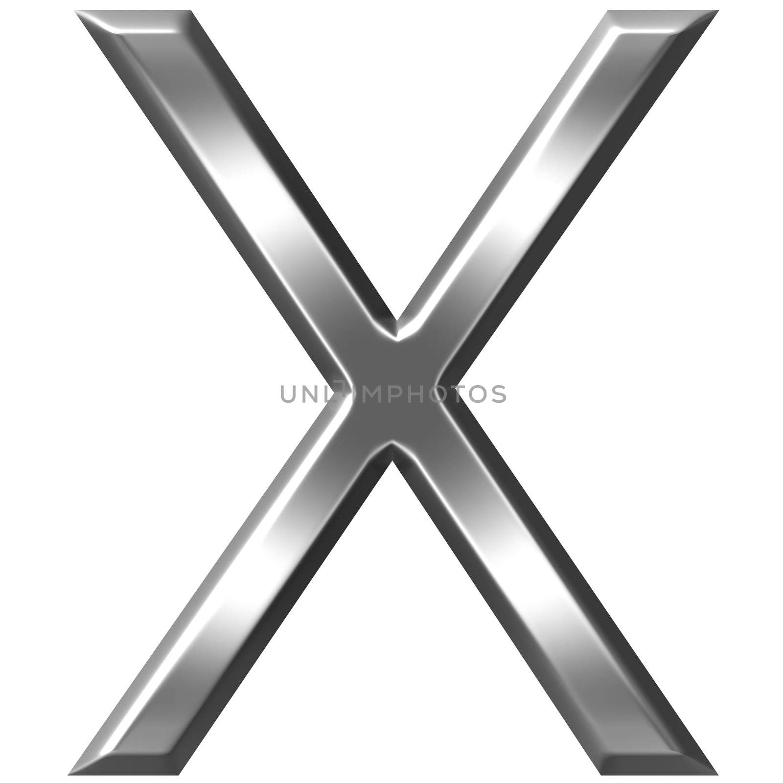 3d silver letter X isolated in white