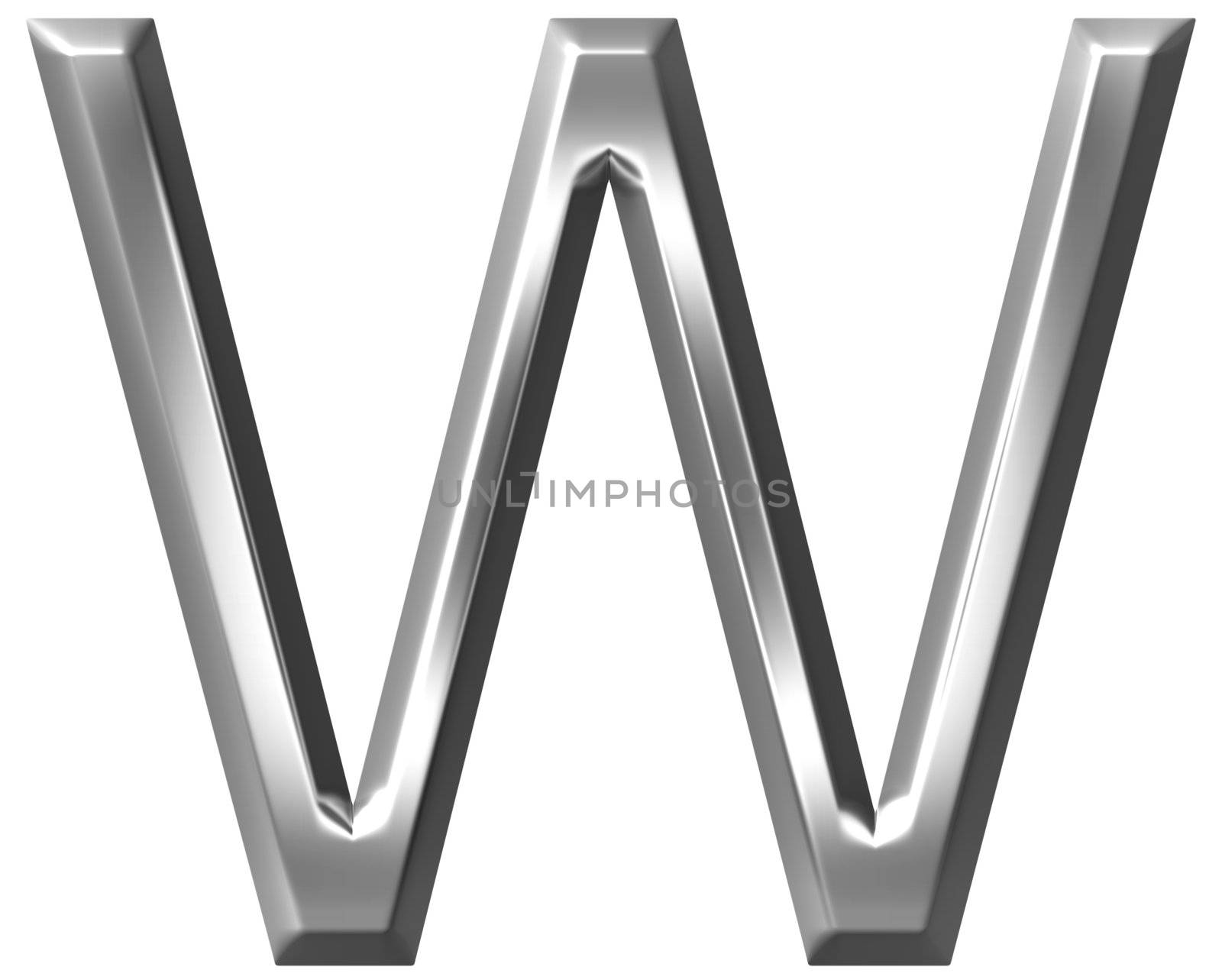 3d silver letter W isolated in white