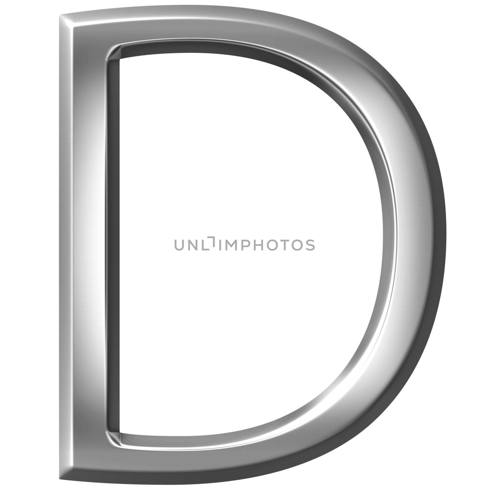 3d silver letter D isolated in white