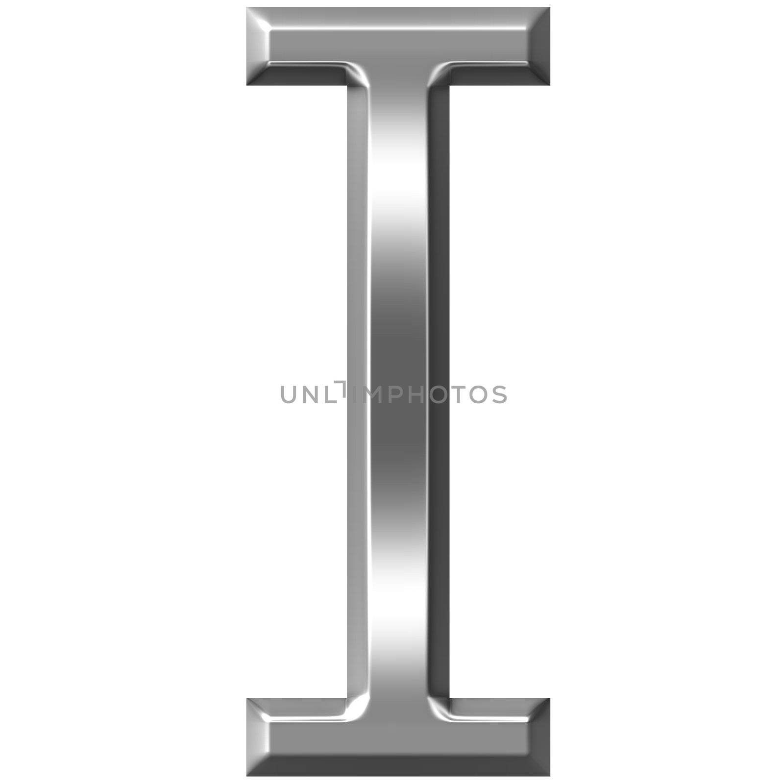 3d silver letter I isolated in white