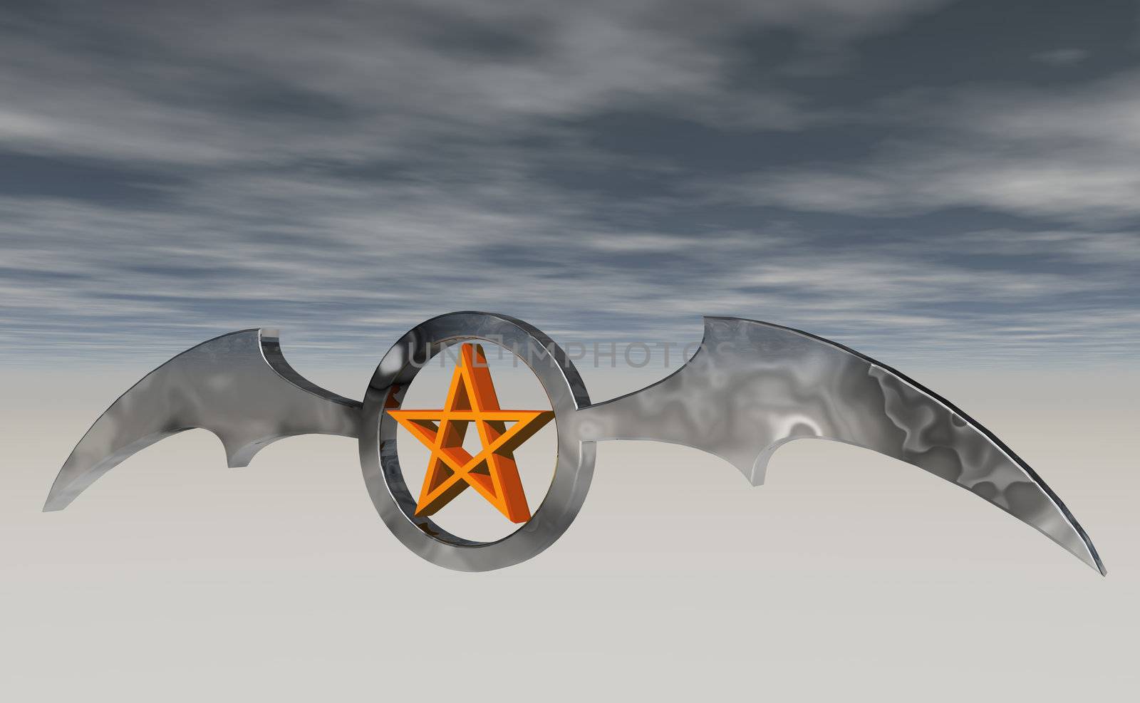 ring with batwings and pentagram - 3d illustration