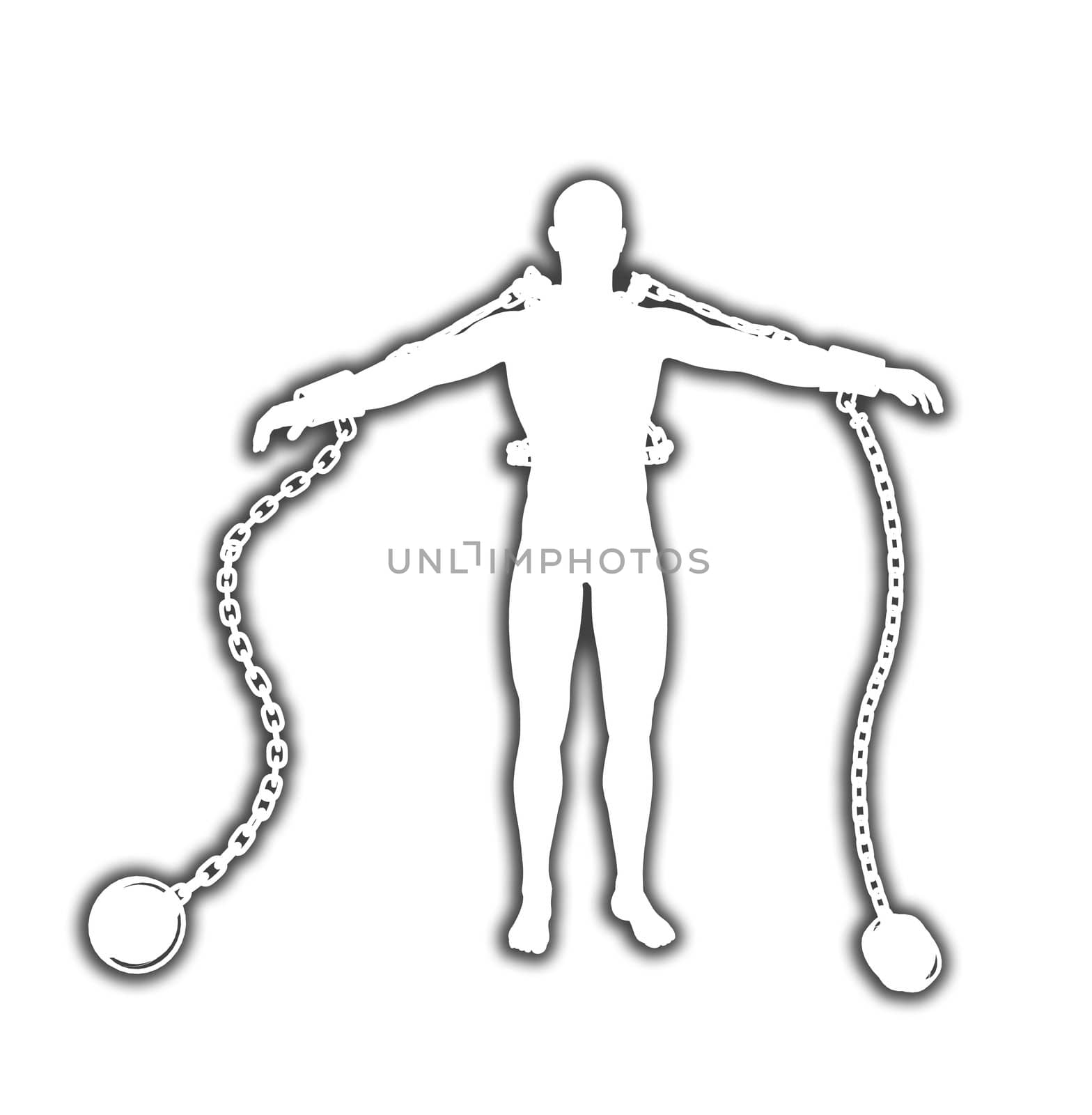 Conceptual outline image of a man all chained up.