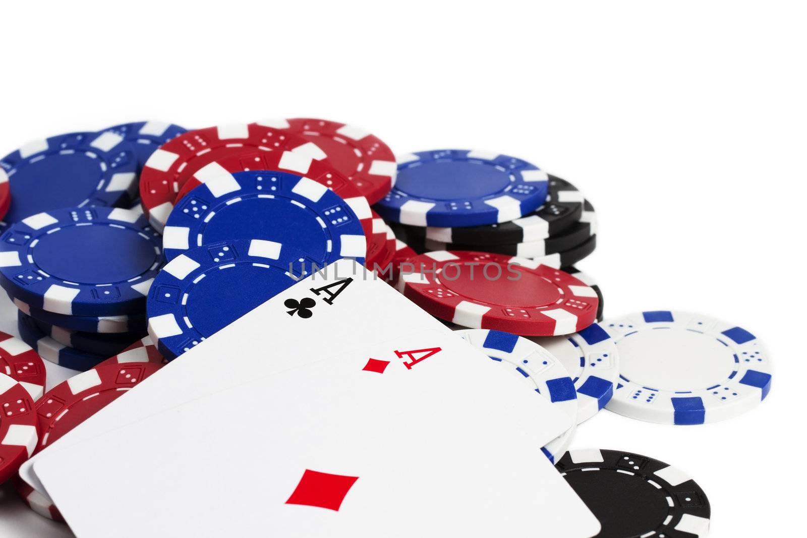 two aces on chips with white background