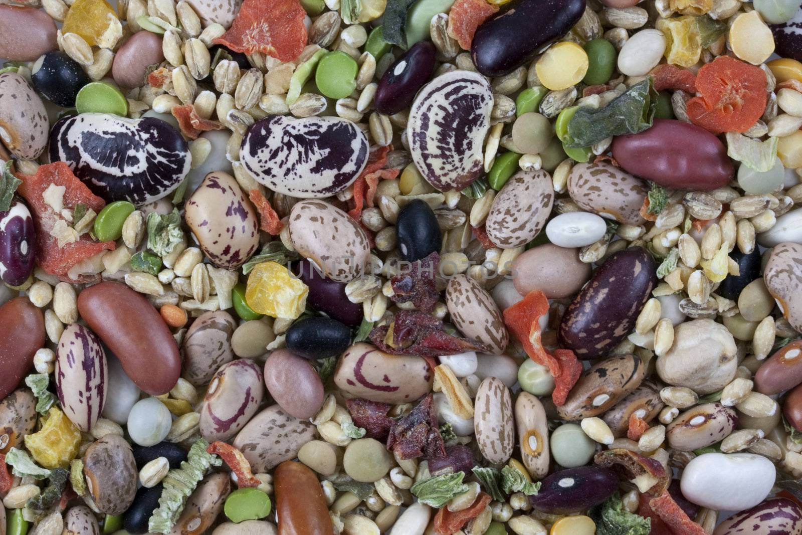 soup mix background with a variety of dried vegetables and beans 
