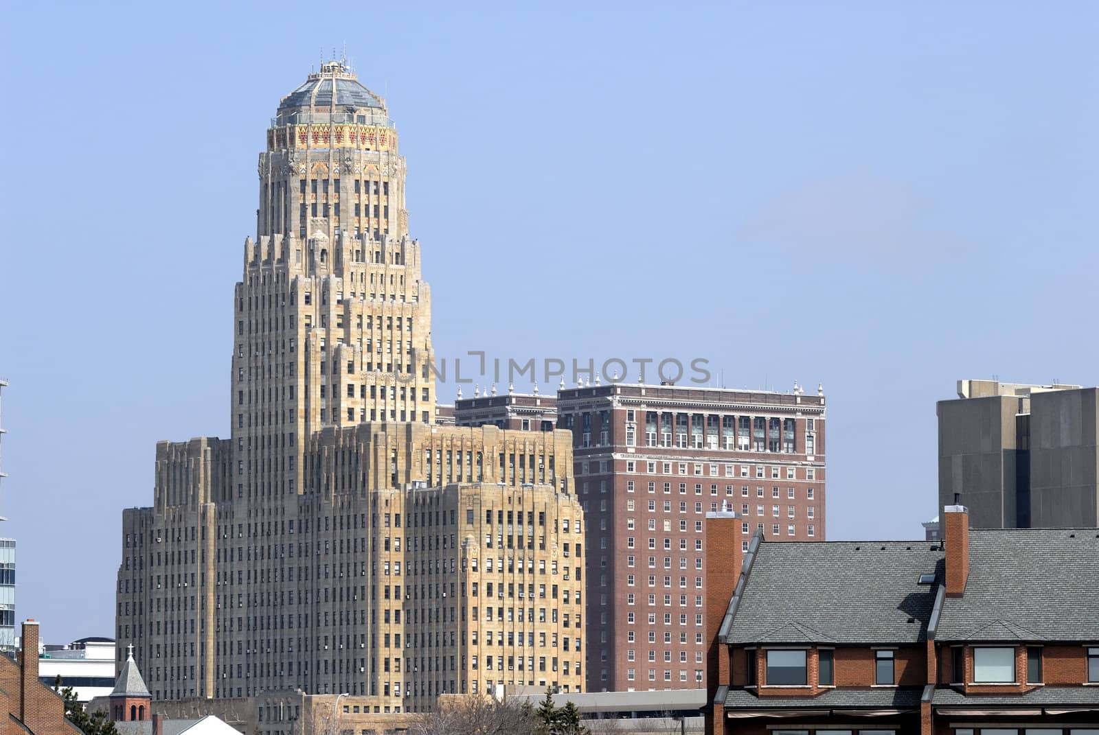 Buffalo New York city hall building from the rear.