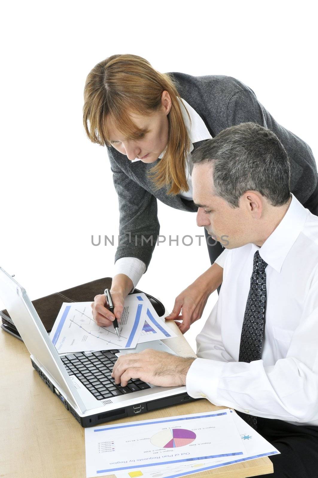 Business team working together isolated on white background