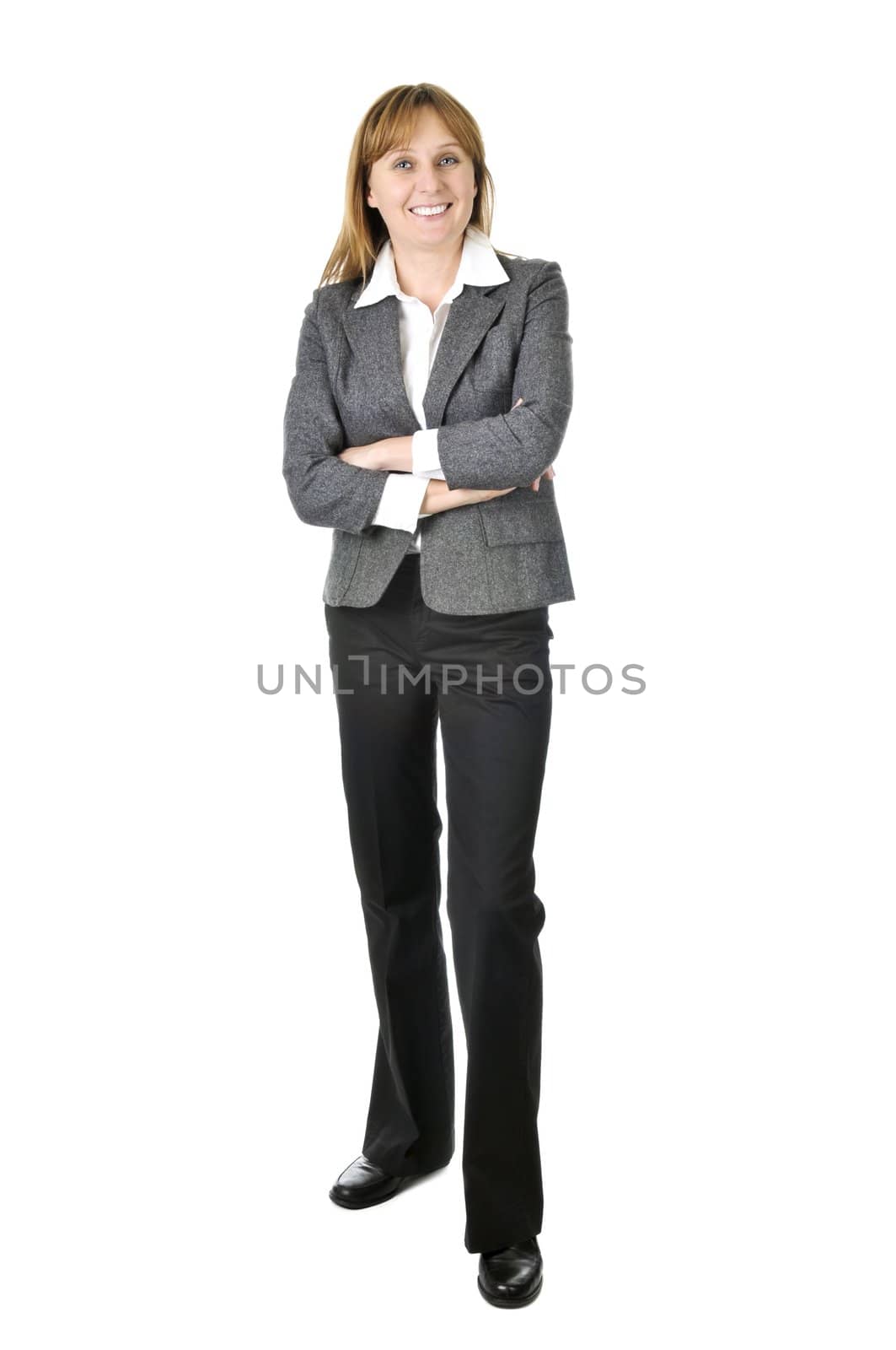 Happy smiling businesswoman isolated on white background