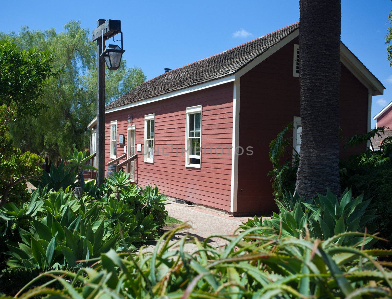 Old Town San Diego with red wooden Mason Street School from 1865