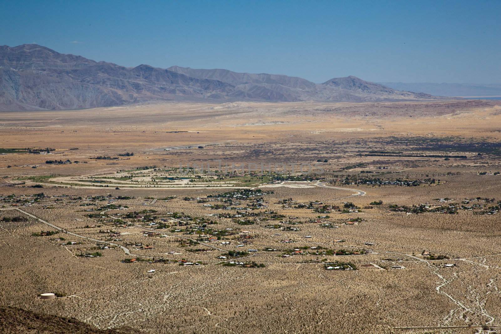 Anza Borrego desert and state park with the city of Borrego Springs in the valley