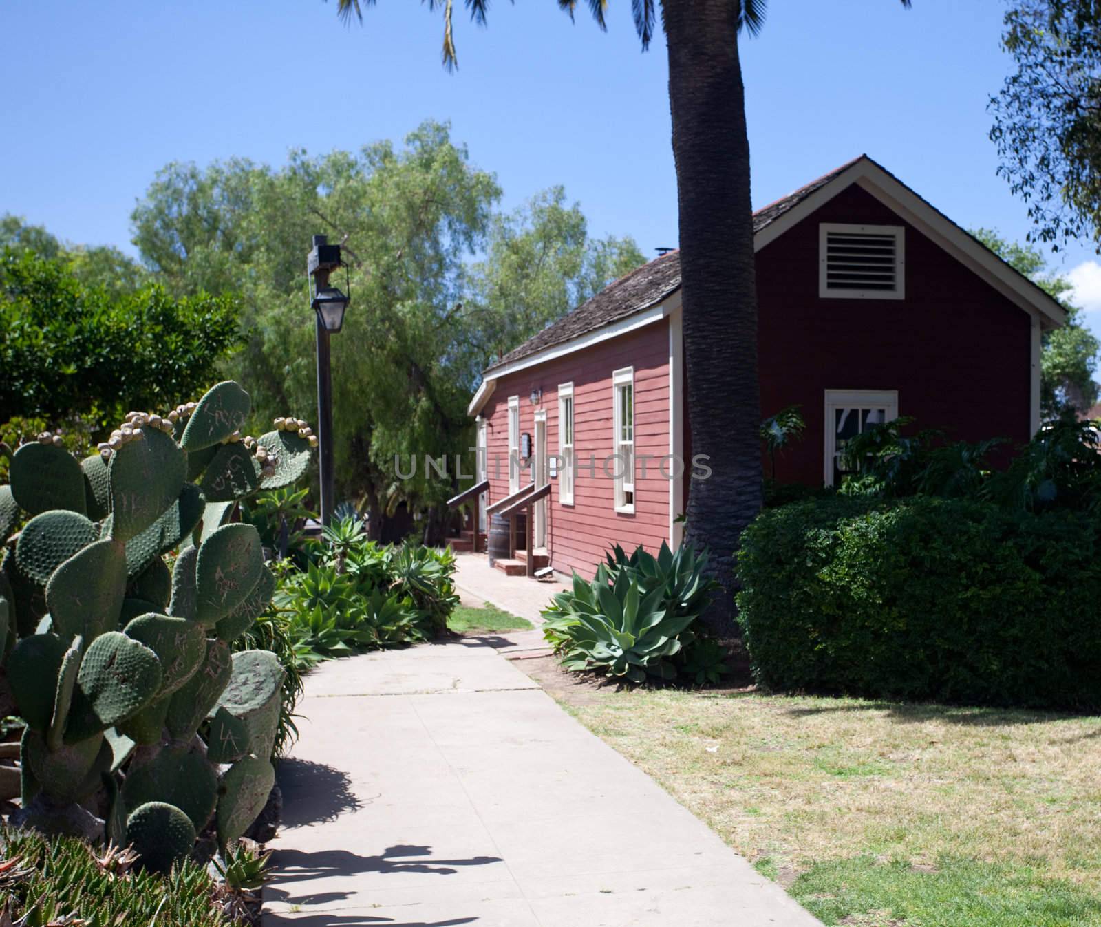 Old Town San Diego with red wooden Mason Street School from 1865