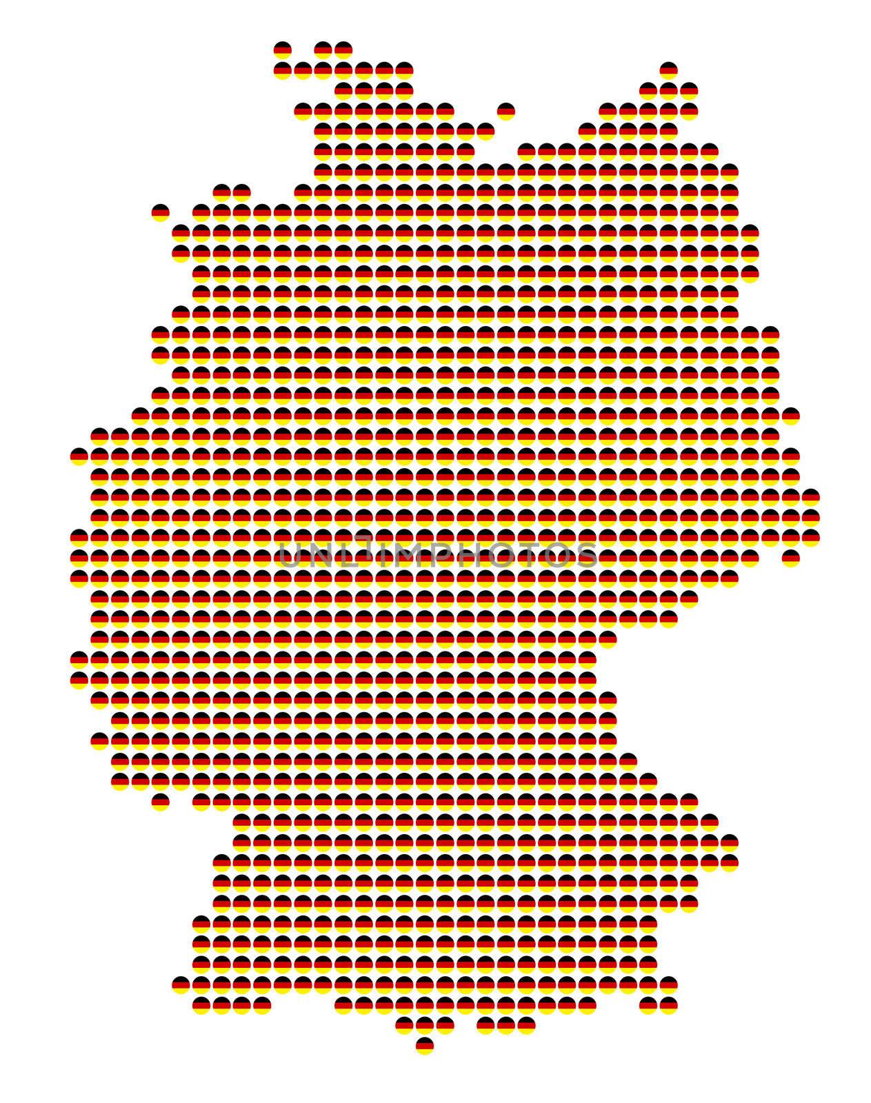 Map of Germany with dots of national flag