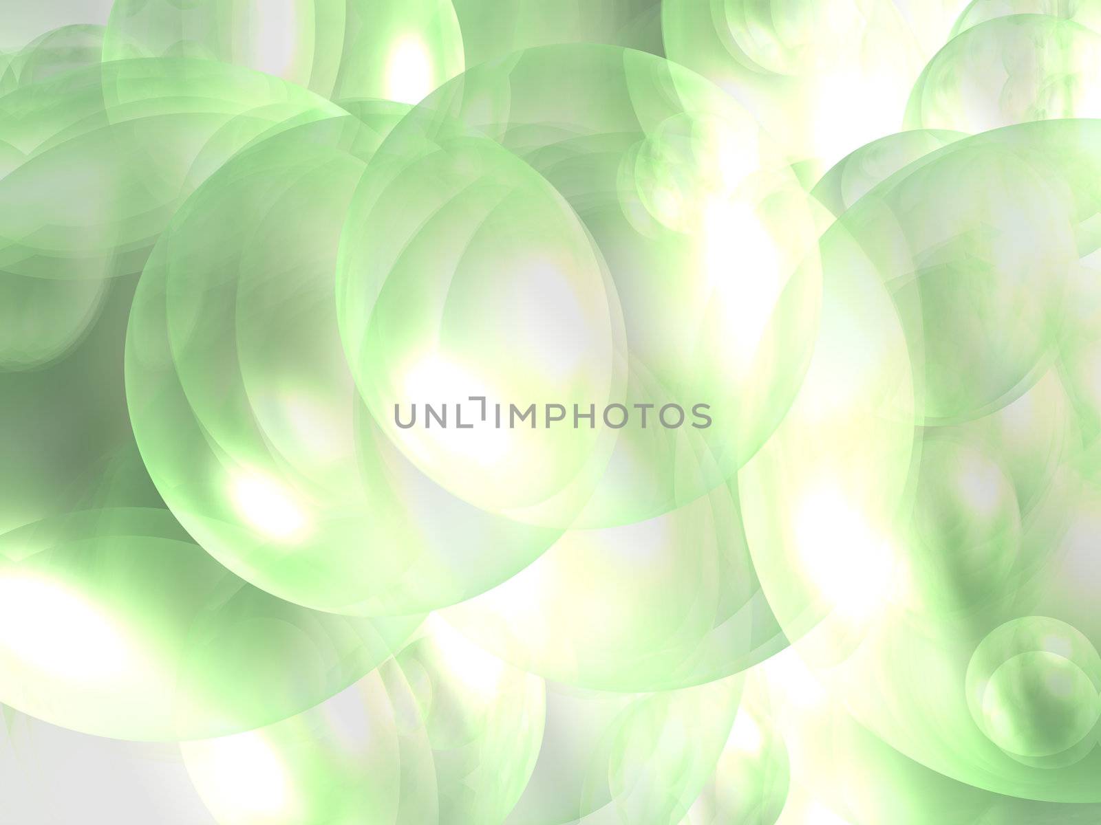Illumination of transparent green balls on white background