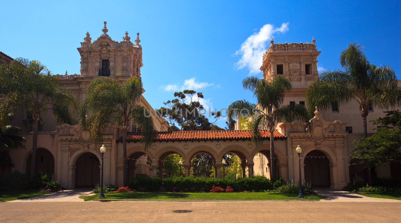 Detail of the carvings on the Casa de Balboa building in Balboa Park in San Diego