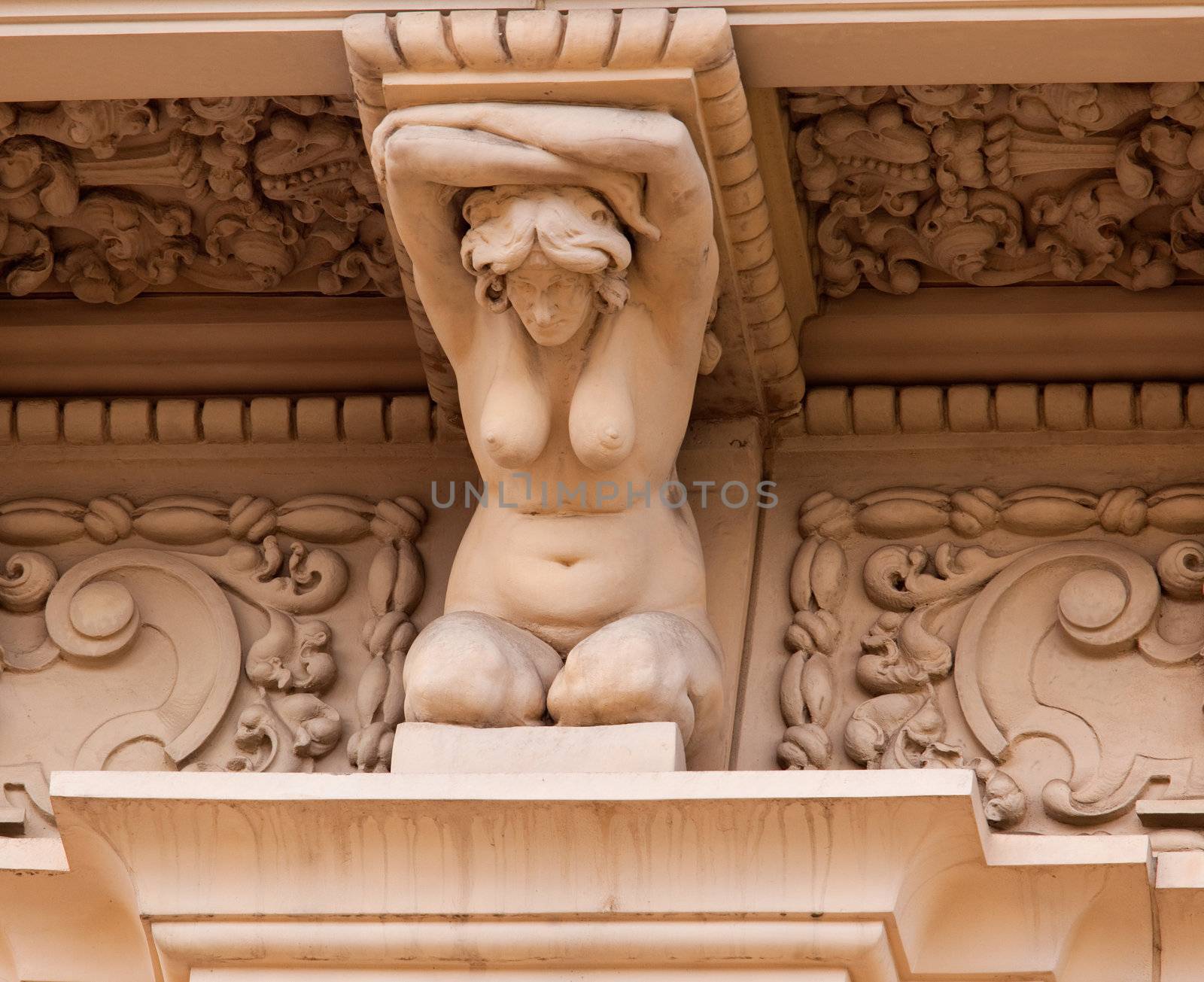 Detail of the carvings on the Casa de Balboa building in Balboa Park in San Diego