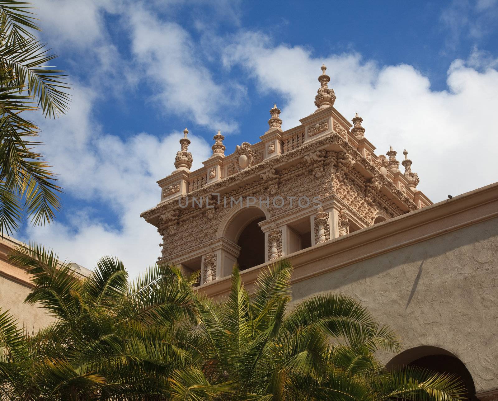 Ornate Tower from Alcazar Gardens in Balboa Park by steheap
