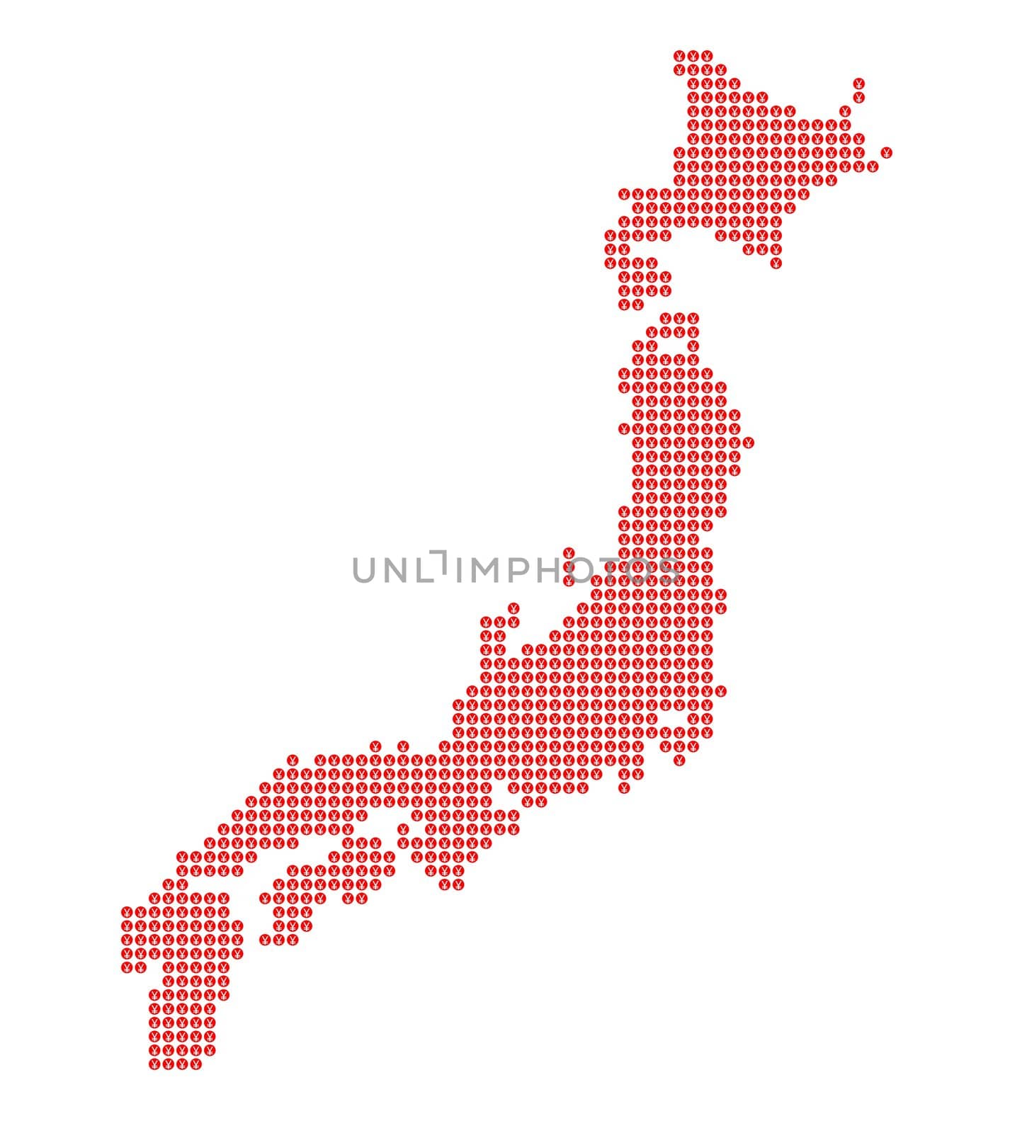 Map of Japan with national symbol and Yen
