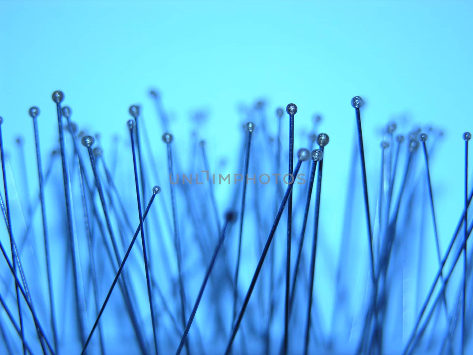 A number of needles in blue light