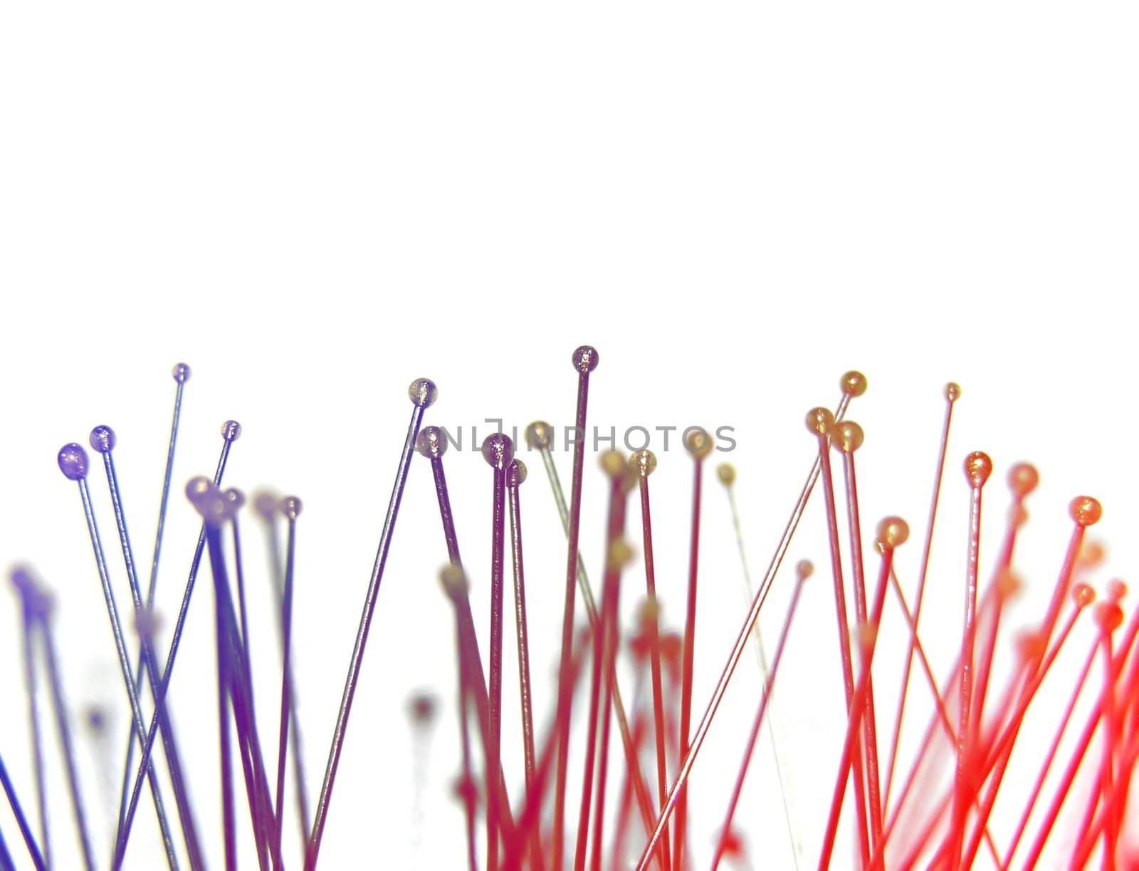 A number of needles in blue and red light