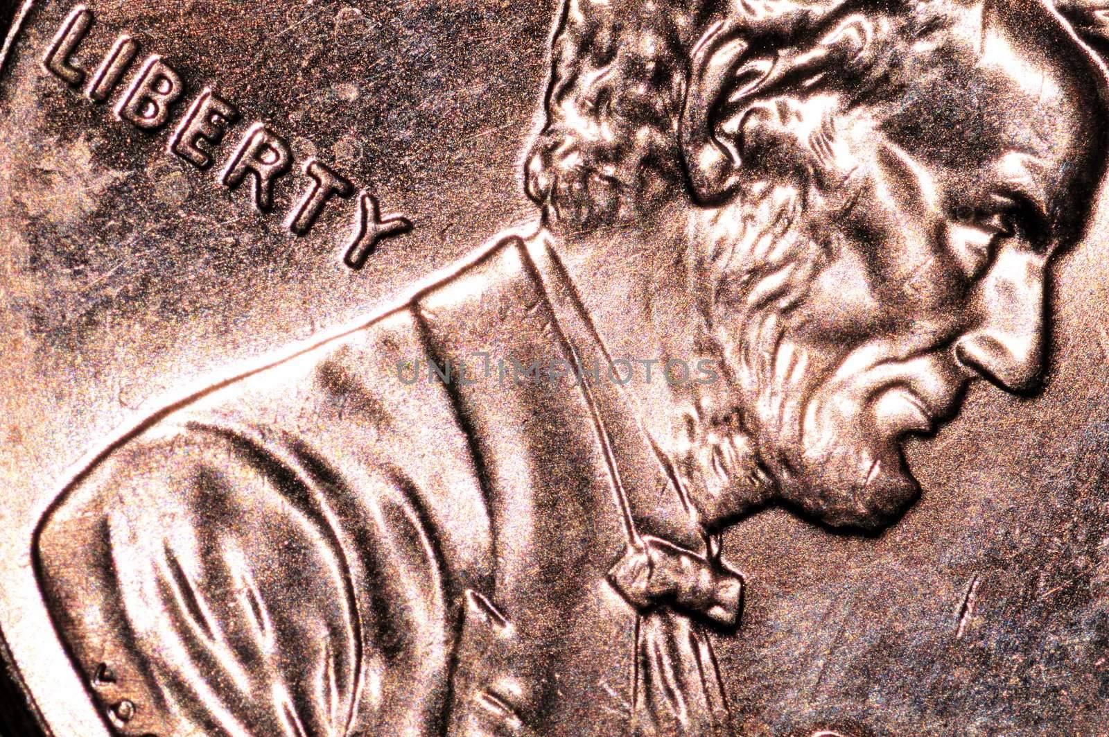 A macro close-up of a one cent American penny.