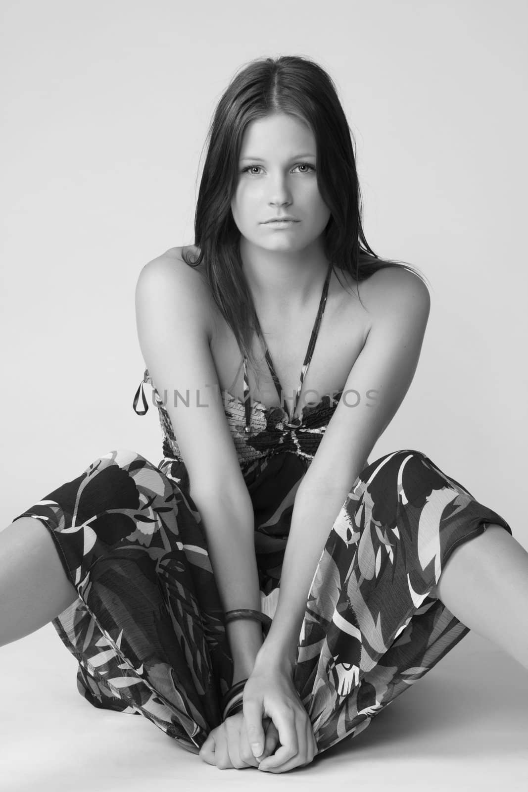 Portrait of young beautiful fashion model in black and white