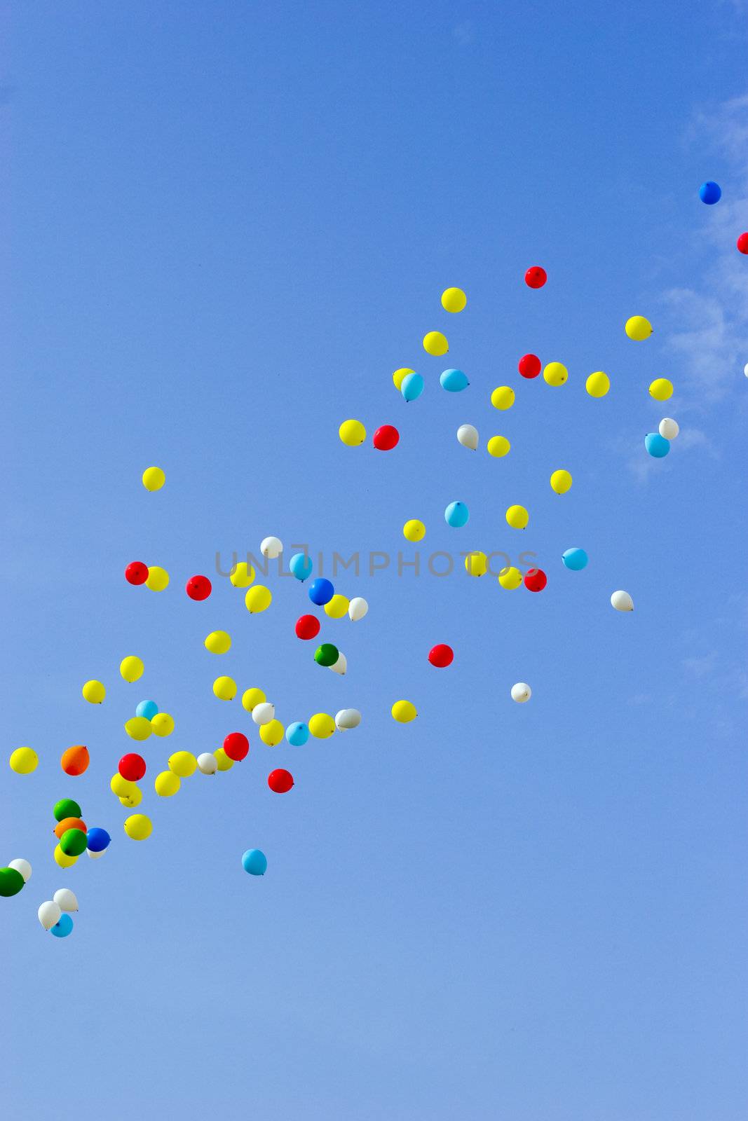 many multicolored balloons flying in blue sky