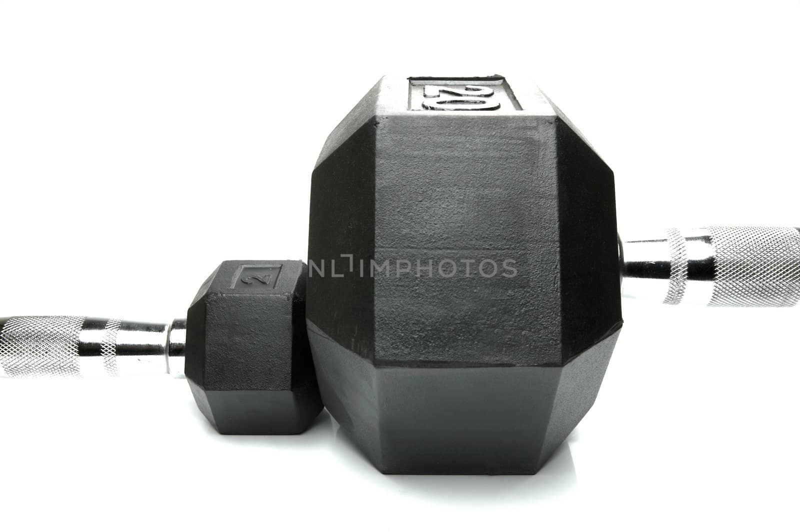 Weight lifting dumbbells isolated against a white background