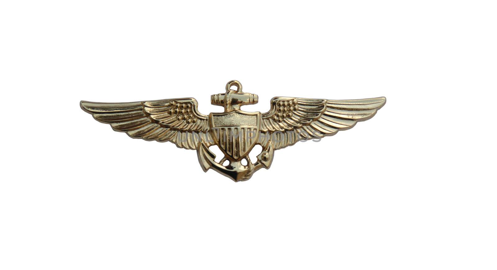 U. S. Navy pilot gold wings isolated over white with clipping path at this size