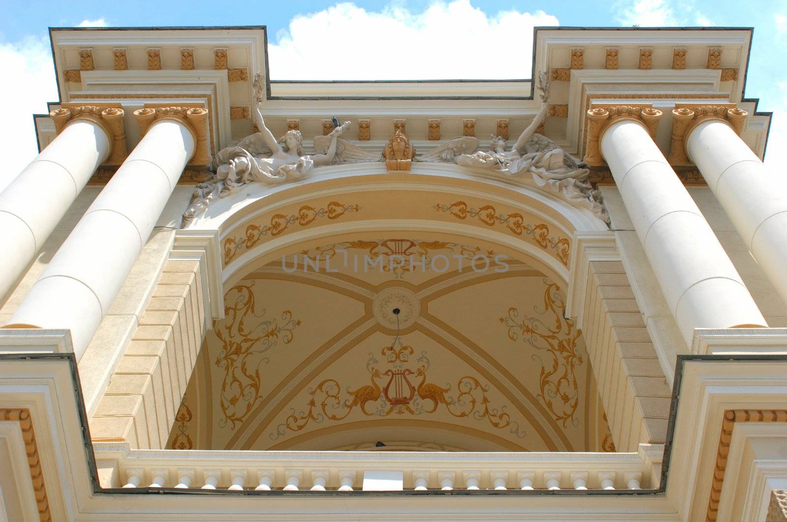 Pediment of the Old-time Building with Pillar