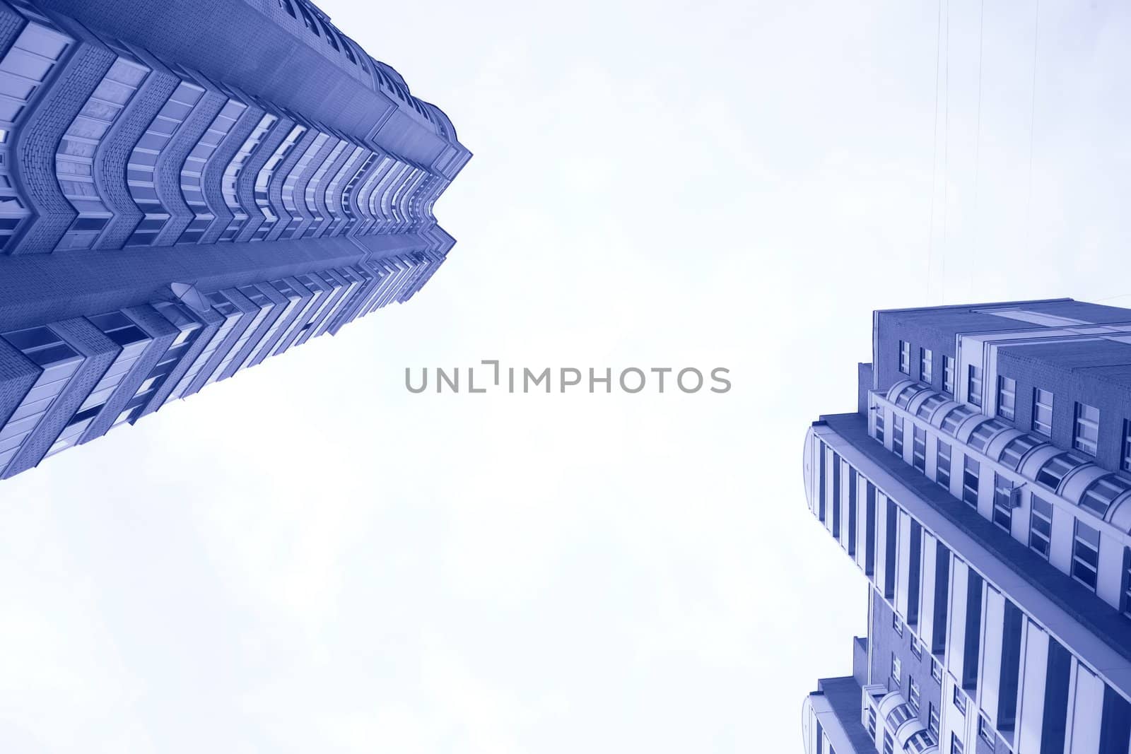 abstraction, two blue skyscrapers with copy-space