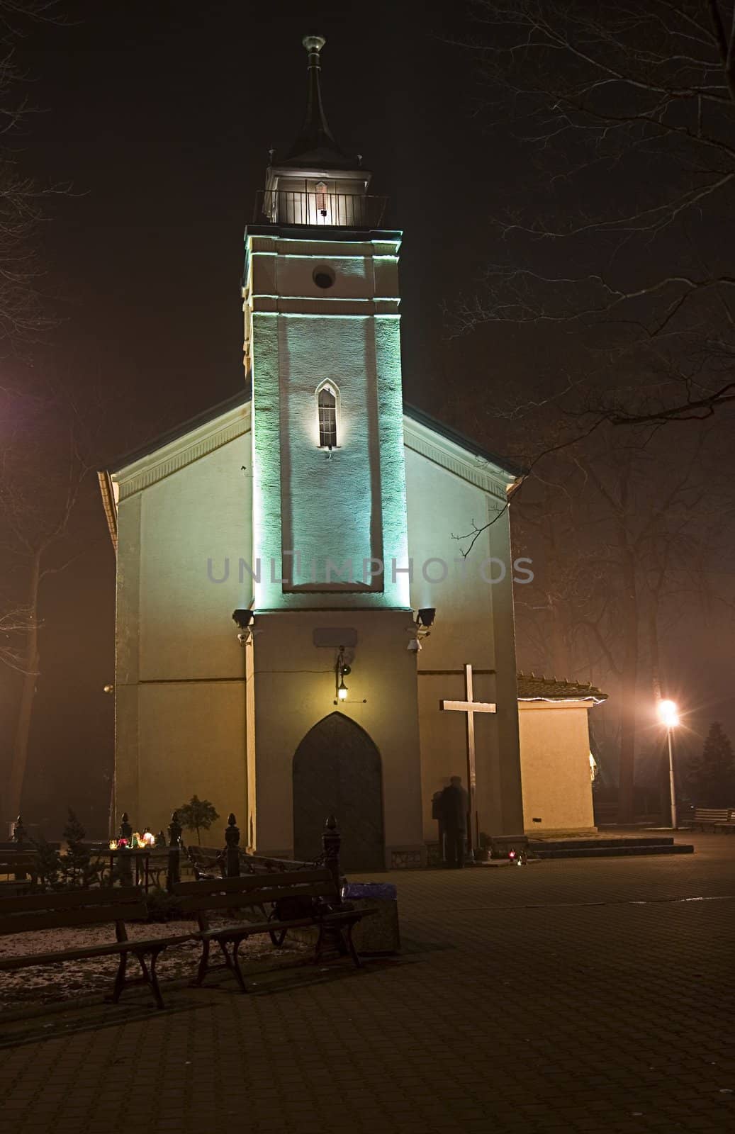 beautiful church somewhere in Poland by night