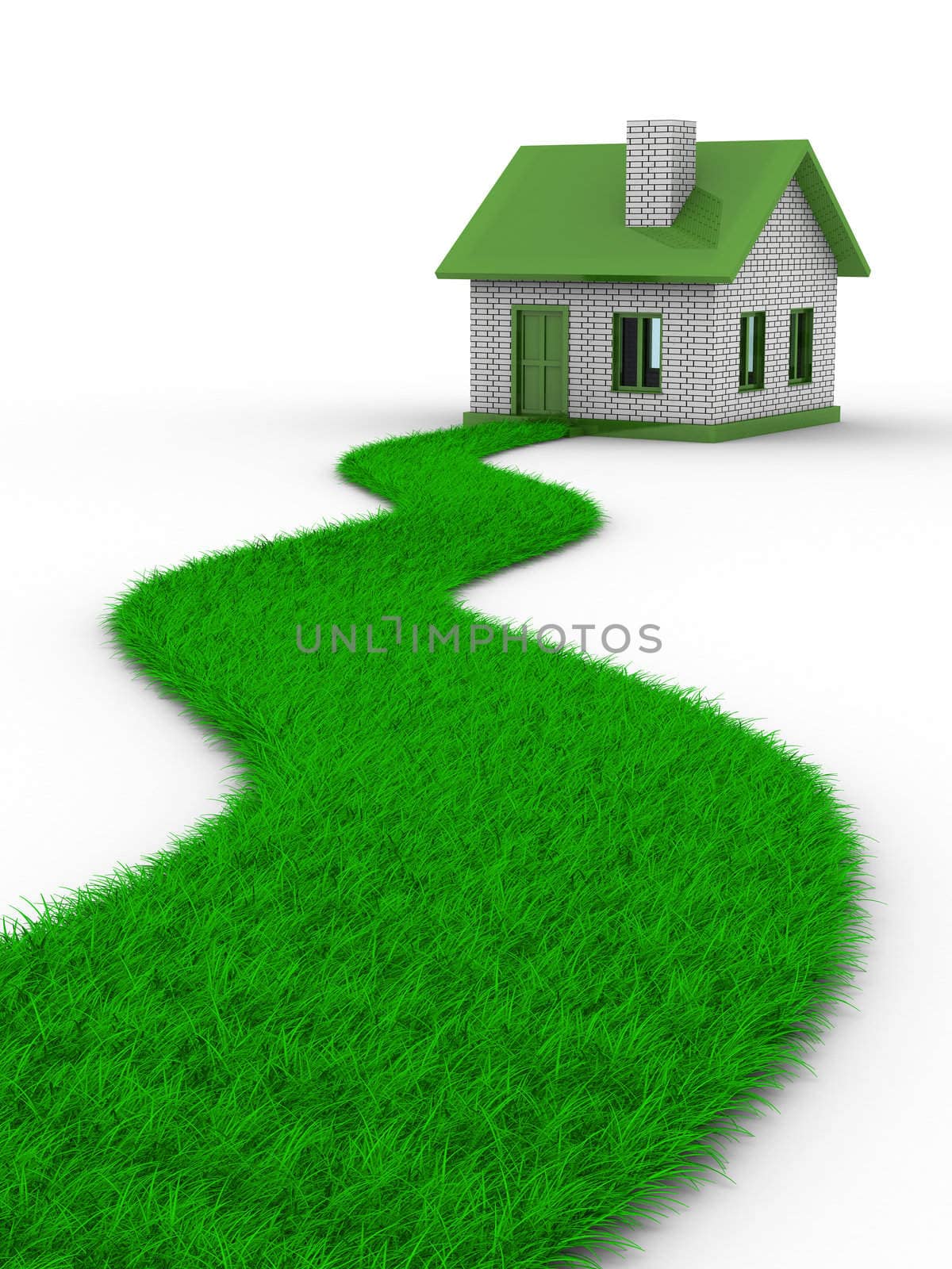 Road to house from grass. Isolated 3D image