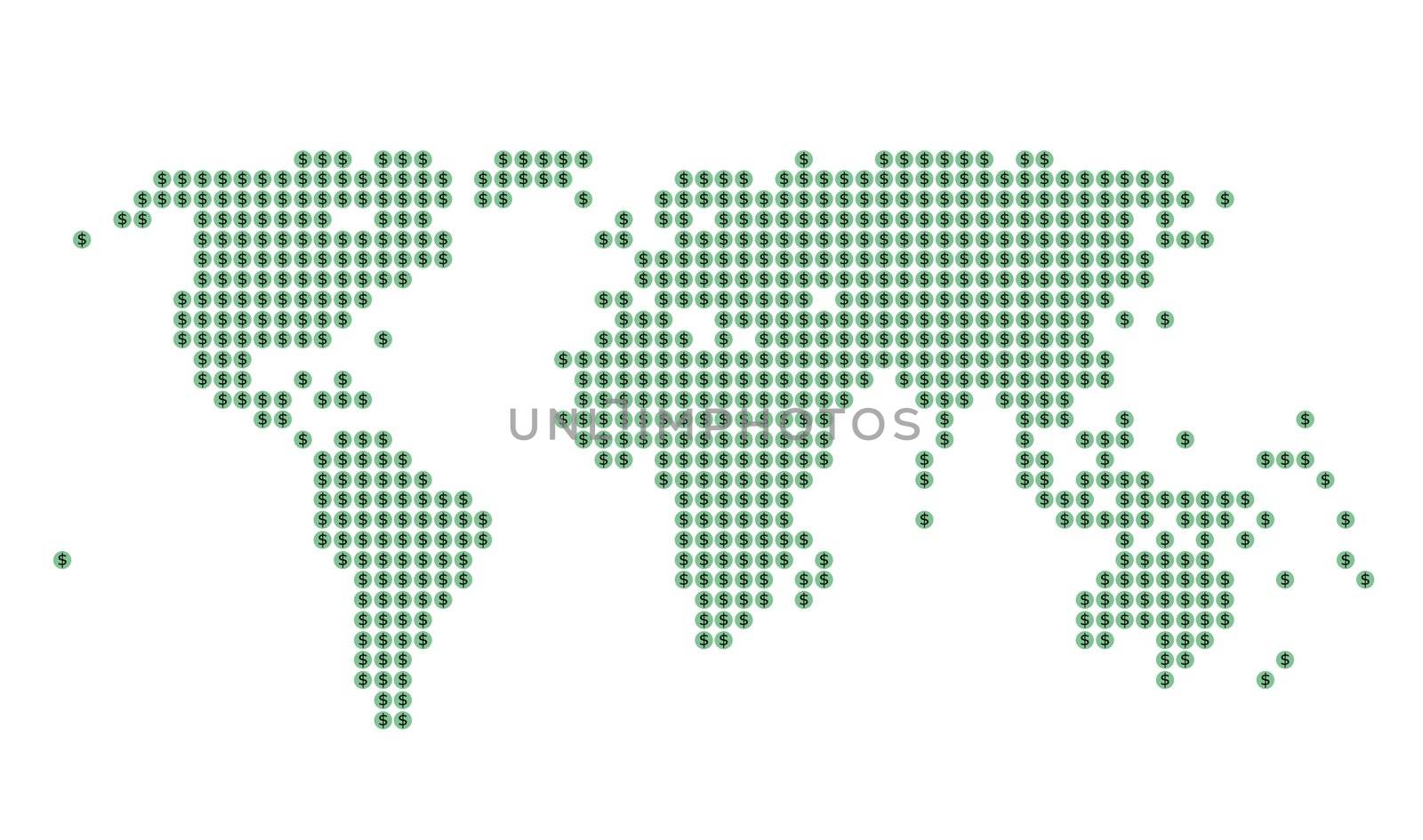 World map with green dots and Dollar sign by rbiedermann