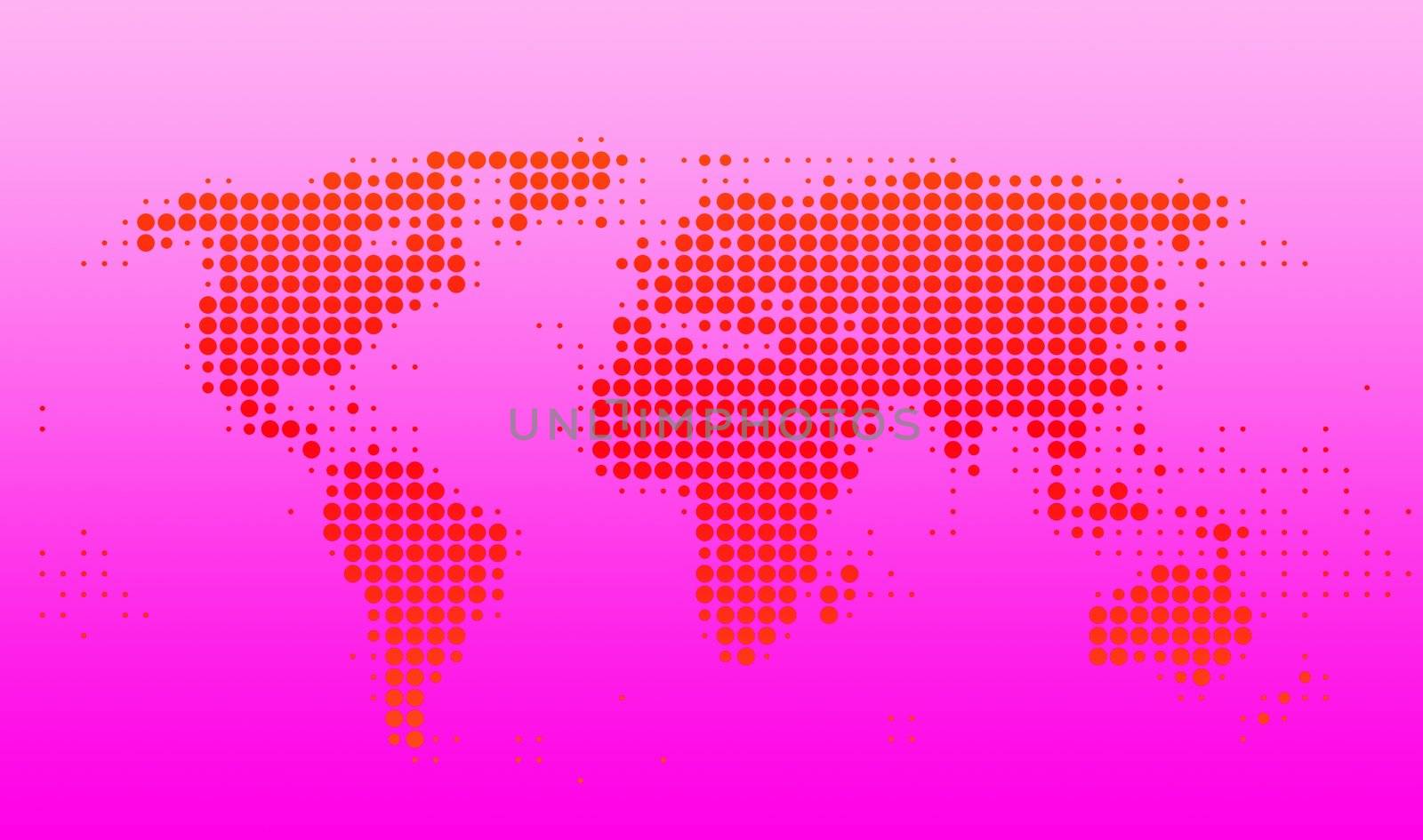 World map with red dots on pink gradient