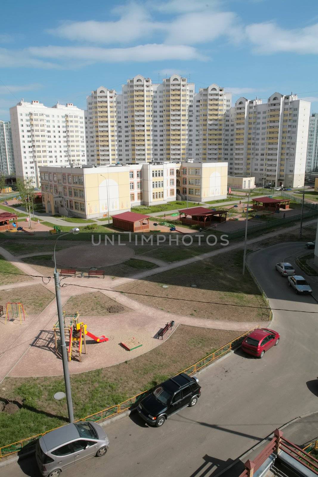 Moscow, Russia, courtyard new buildings in Lianozovo