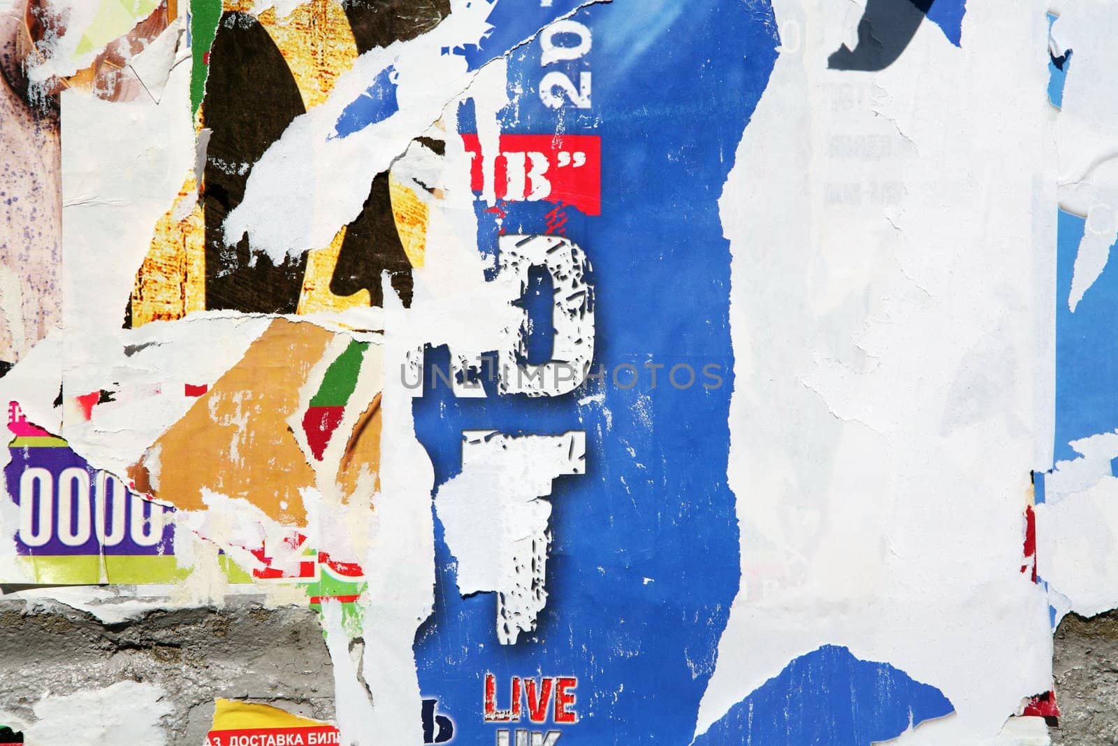 Texture, Varicoloured Concrete Wall with Scrap of the Posters and Announcements, Background