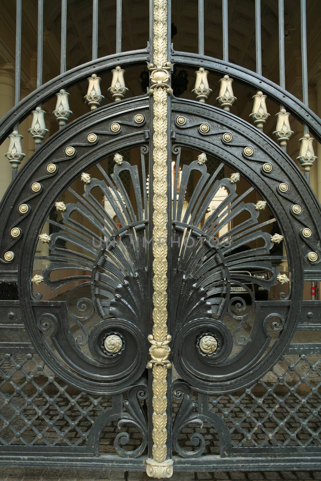 Architecture, Moscow Old-time Forged Gates with Gilt Detail