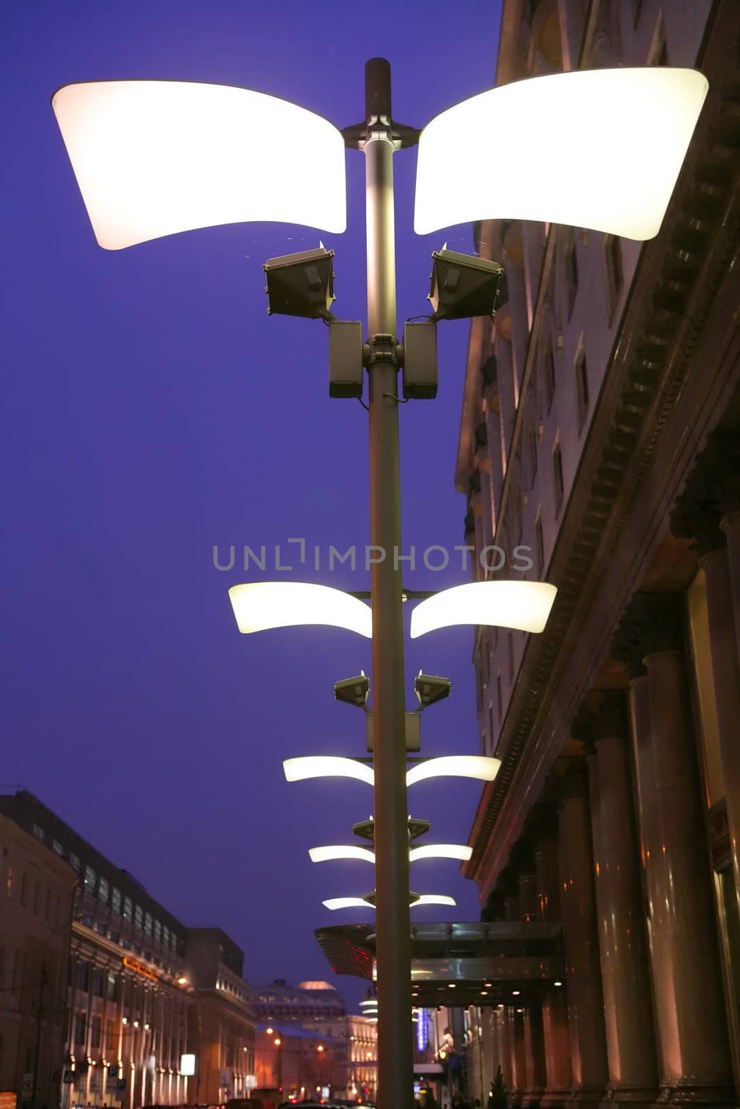 Moscow, Russia, illumination on Neglinnaya street, evening