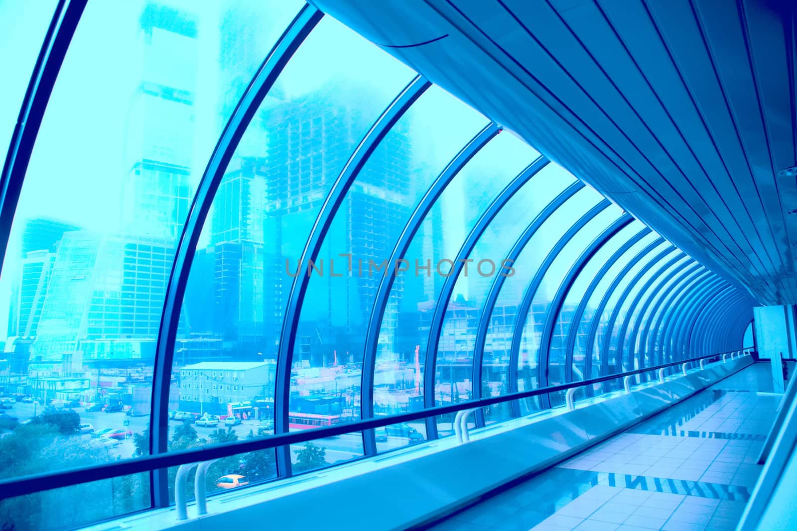 glass spherical wall of the modern building and construction skyscraper