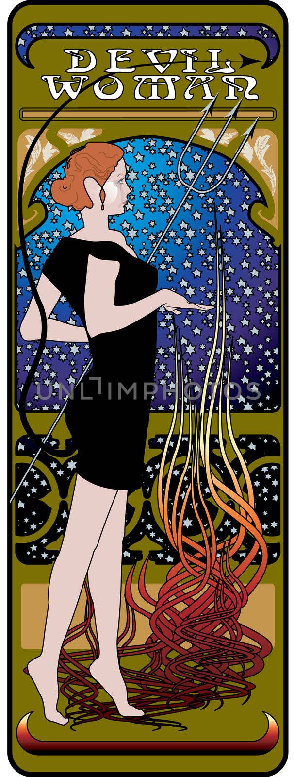 woman girl sexy flames pitchfork tarot devil stars hell